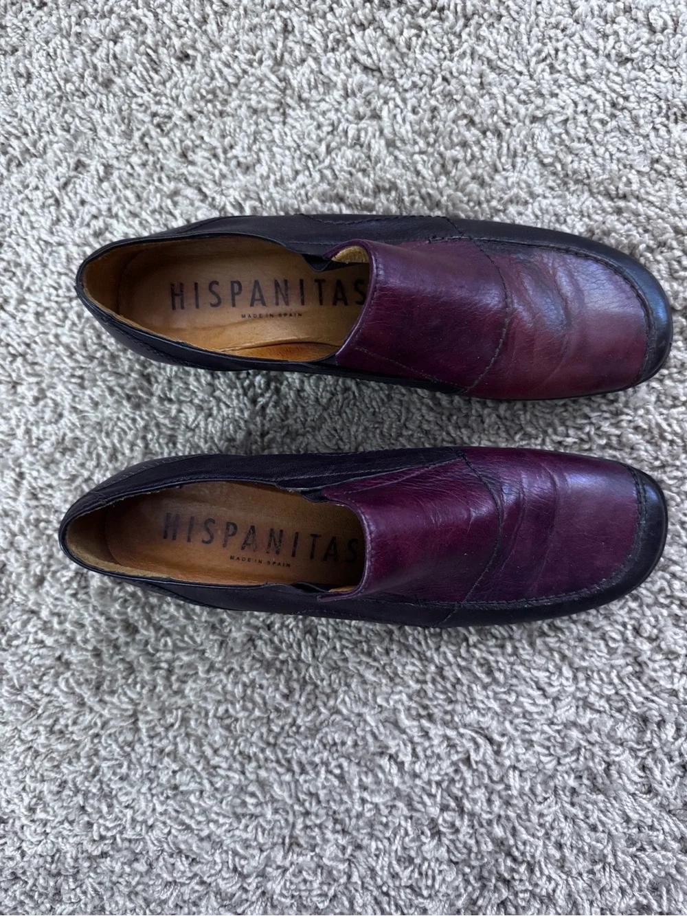 Hispanitas Women's Burgundy Leather Slip-On Loafers